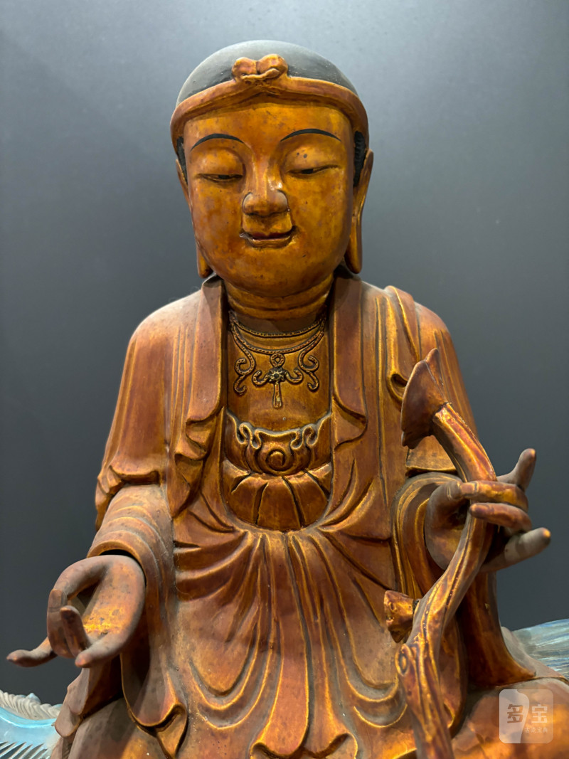 清中期 木雕彩绘文殊、普贤菩萨一对 - 图10
